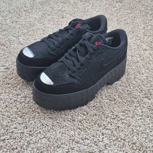Nike Air Jordan 1 Brooklyn Low Platform Pony Hair Shoes Black Size 7